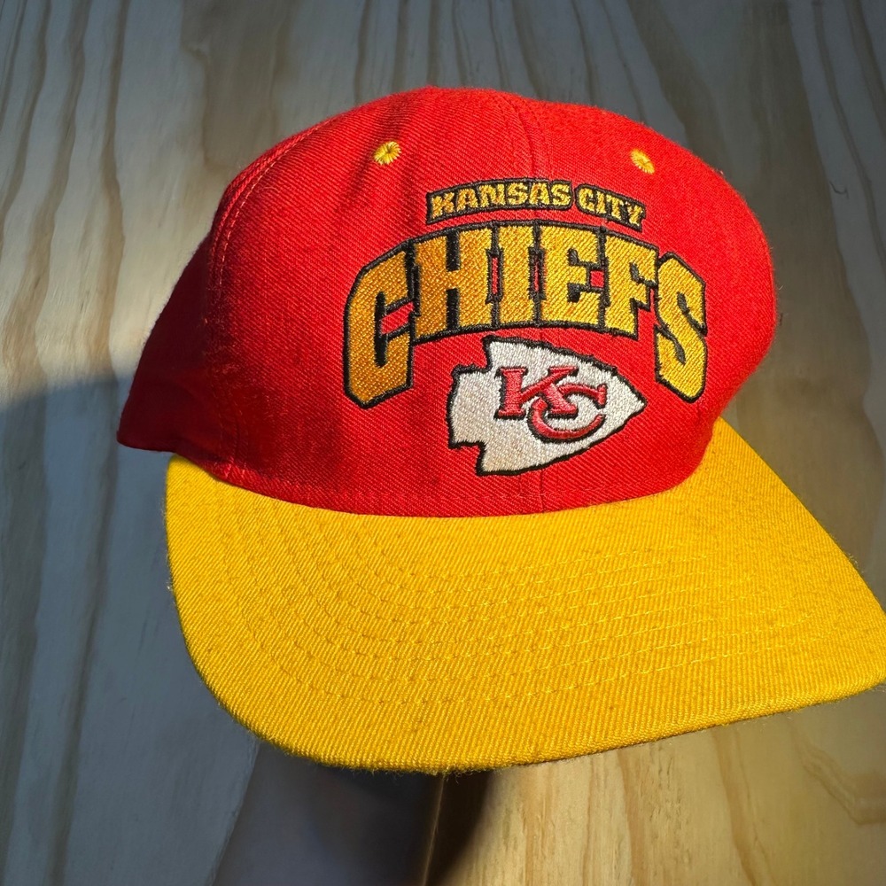 American Needle Kansas City Chiefs Vintage 90s Snapback Hat Red Yellow Nutmeg